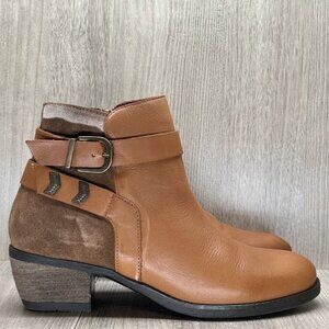 Umberto Raffini April Bootie Womens Sz 39 Leather Suede Zipper Ankle Buckle Tan